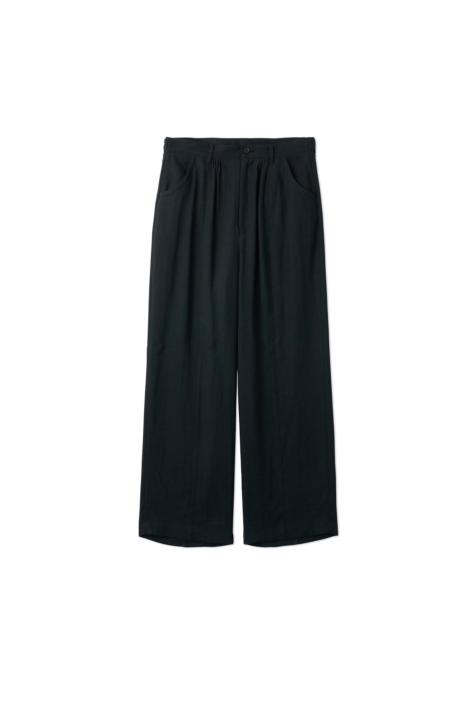 YOKE / LINEN ACETATE FRONT GATHER WIDE TROUSERS – carol