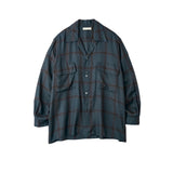 YOKE / RAYON WOOL PLAID OPEN COLLAR SHIRT
