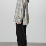 YOKE / RAYON WOOL PLAID OPEN COLLAR SHIRT