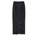 FETICO / ORGANIC COTTON DENIM LONG SKIRT WITH STUDS