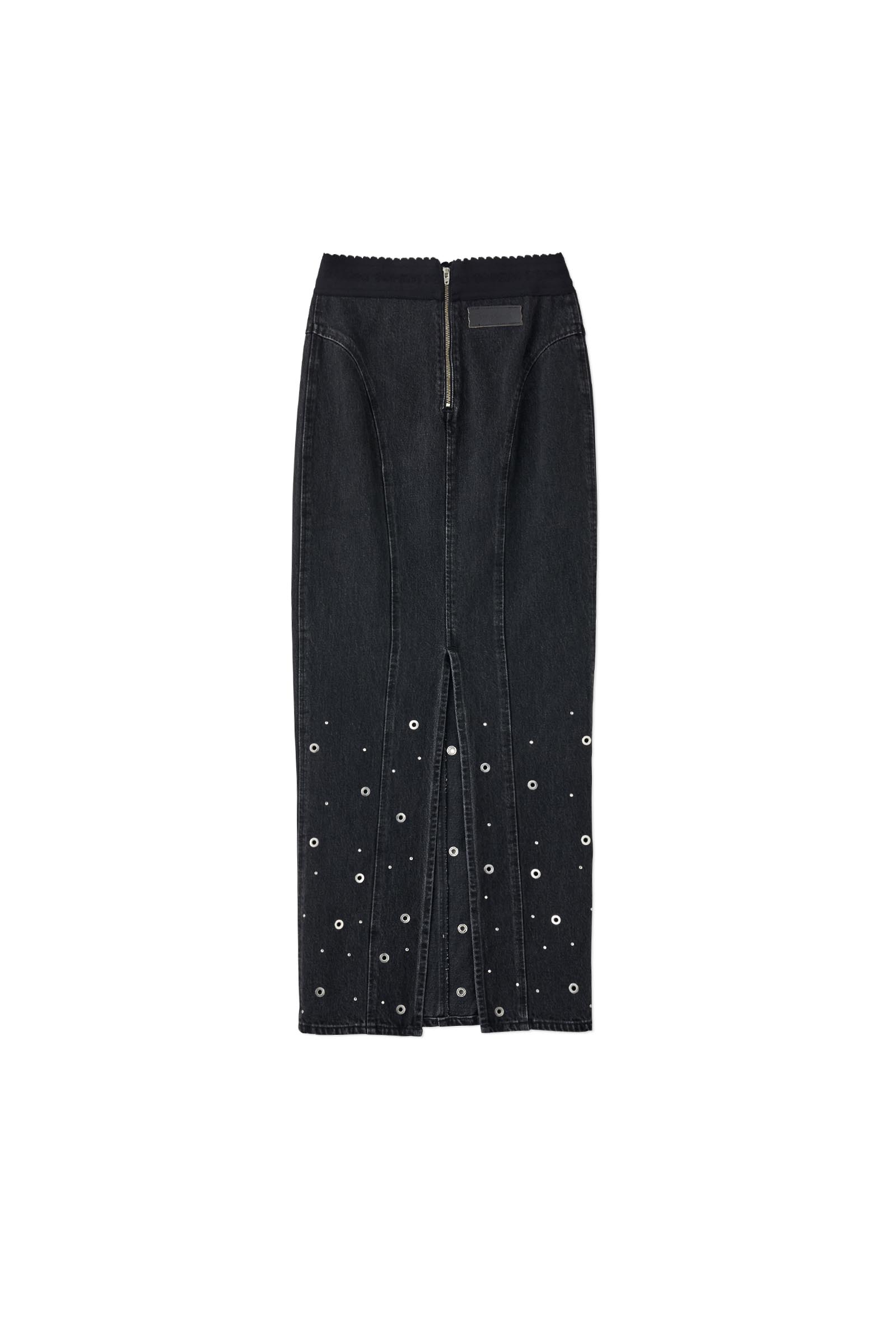FETICO / ORGANIC COTTON DENIM LONG SKIRT WITH STUDS