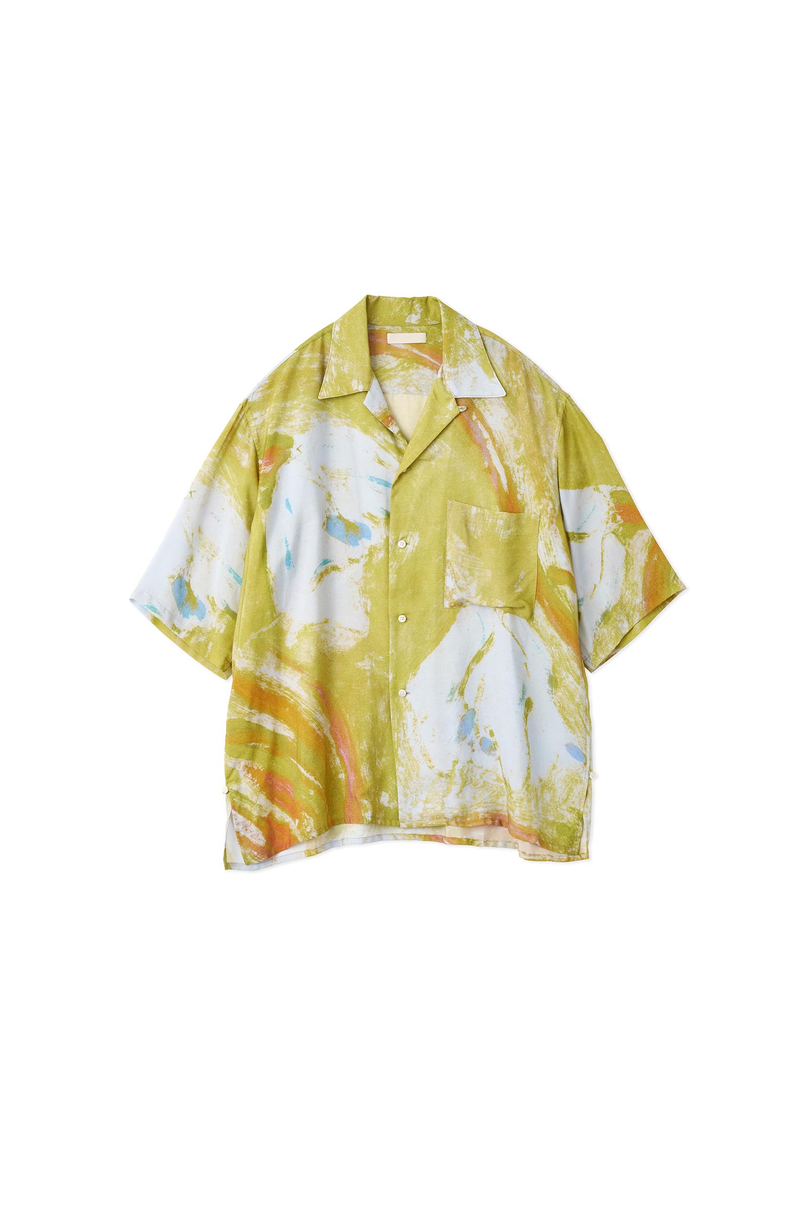 YOKE / LOWER PRINTED OPEN COLLAR SHIRT