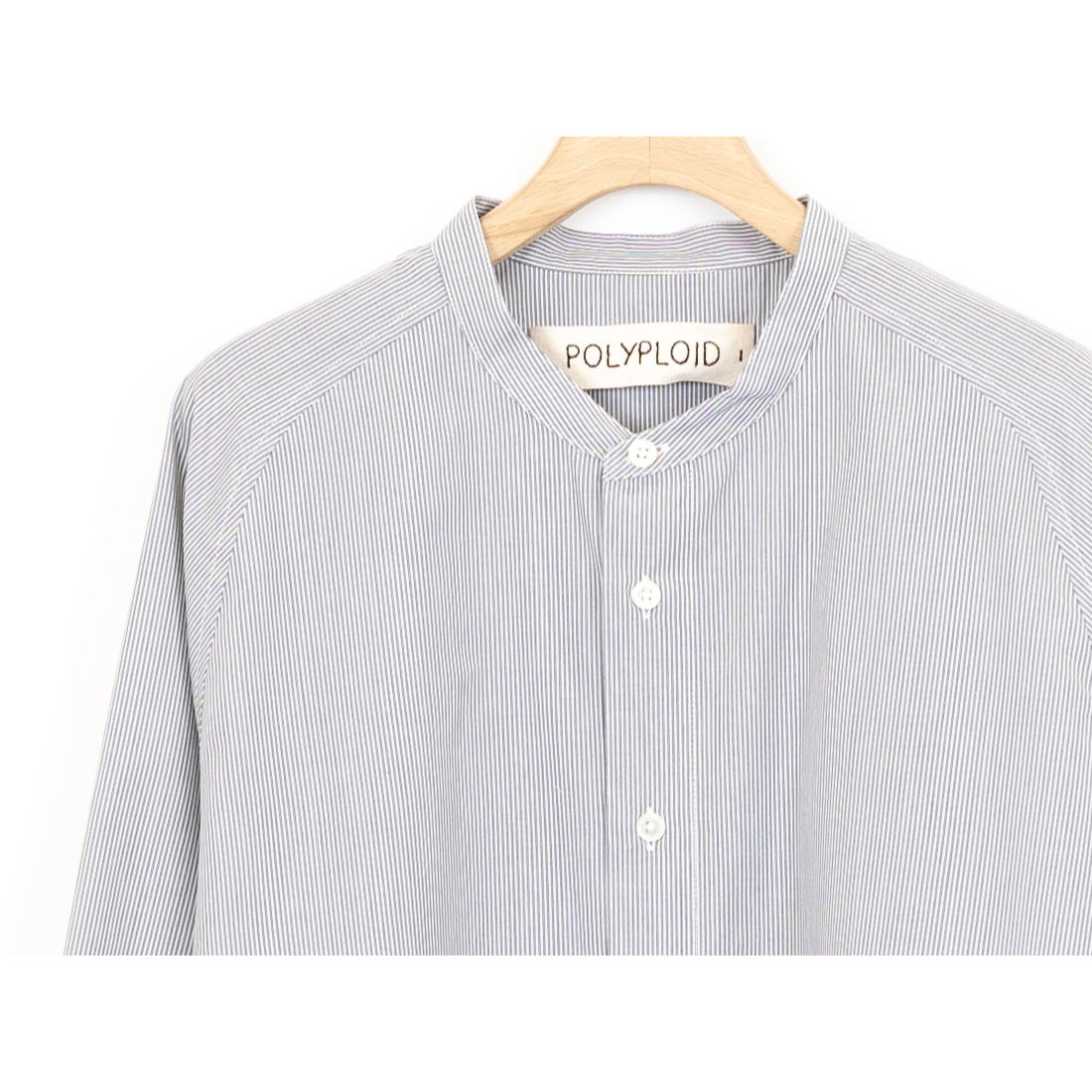 POLYPLOID/RAGLAN STAND COLLAR SHIRT B (GRAY/BLUE)